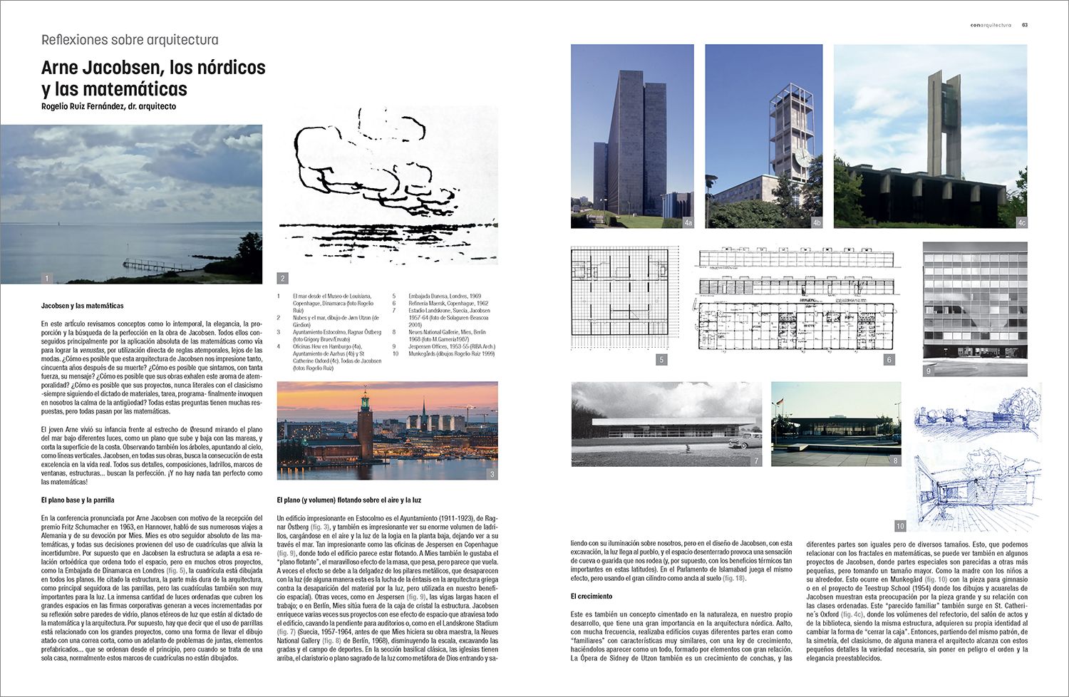 Pliego 1 en la revista conarquitectura del artículo sobre la arquitectura nórdica de Arne Jacobsen y las matemáticas