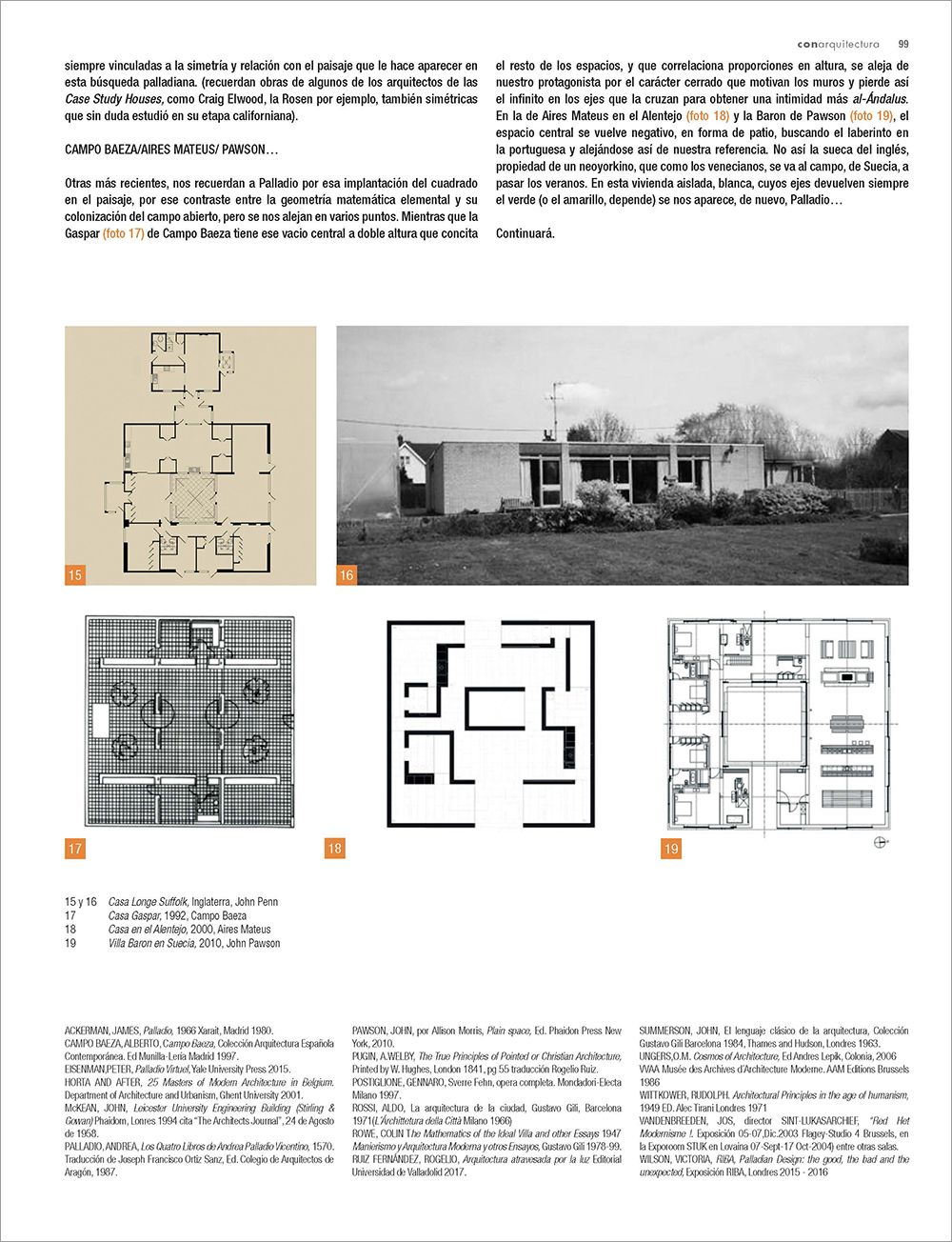 Una página de la revista del artículo sobre la influencia de Andrea Palladio en la arquitectura moderna