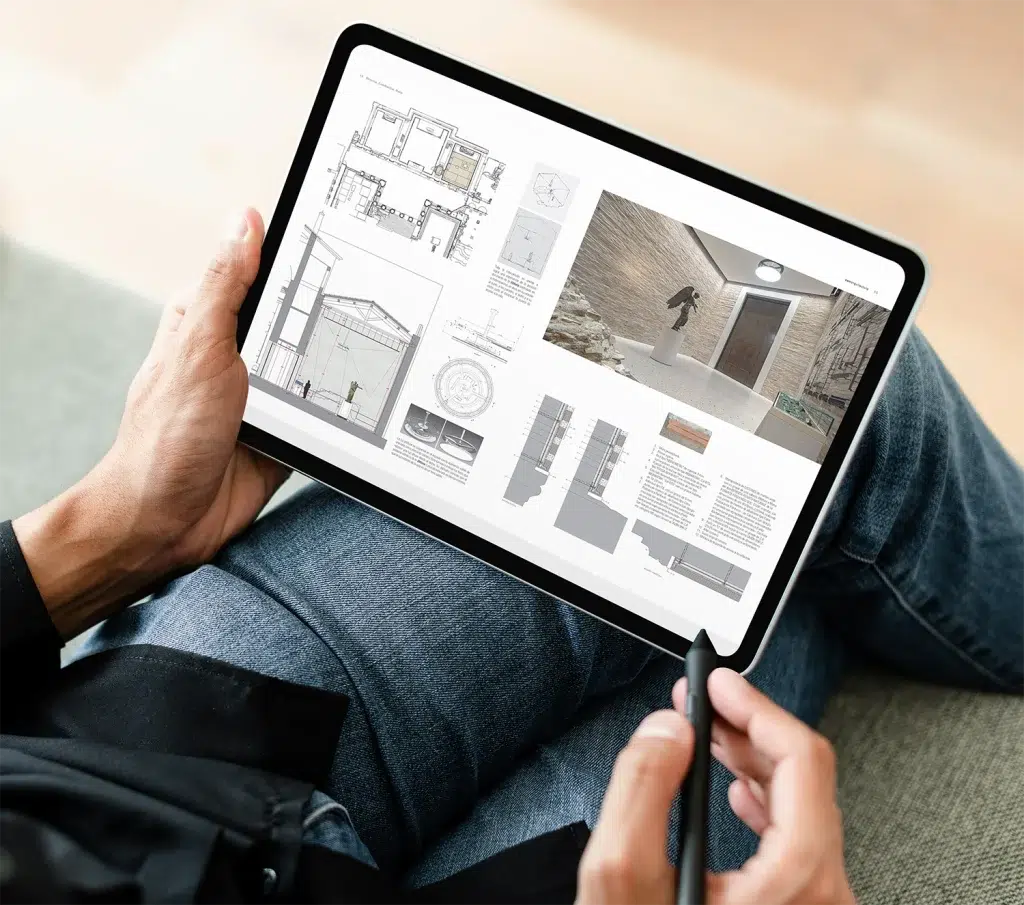 Vista una tablet con detalles de conarquitectura 89 sobre material local