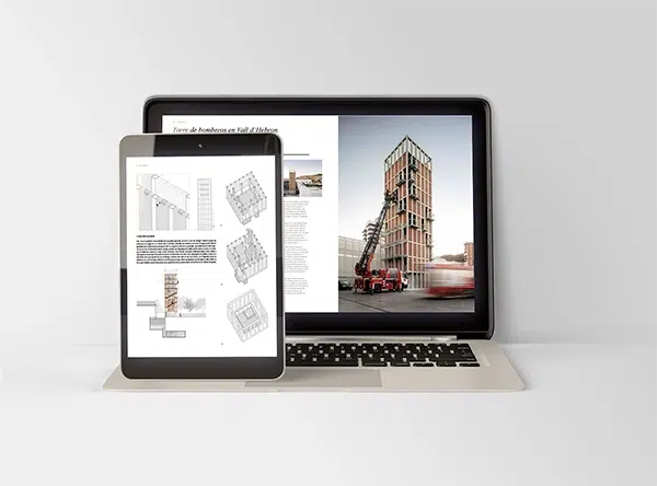 Vista de la revista conarquitectura 90, interiores y retail, en tablet y ordenador