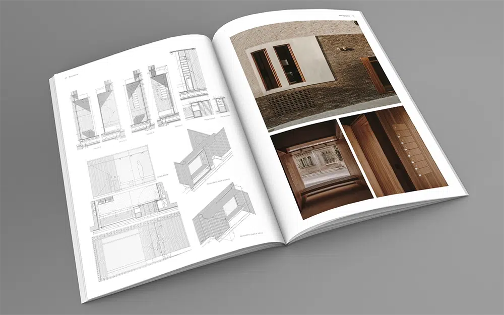 Vista de dos páginas de la revista en papel conarquitectura 93: envolvente suelo-pared-cubierta