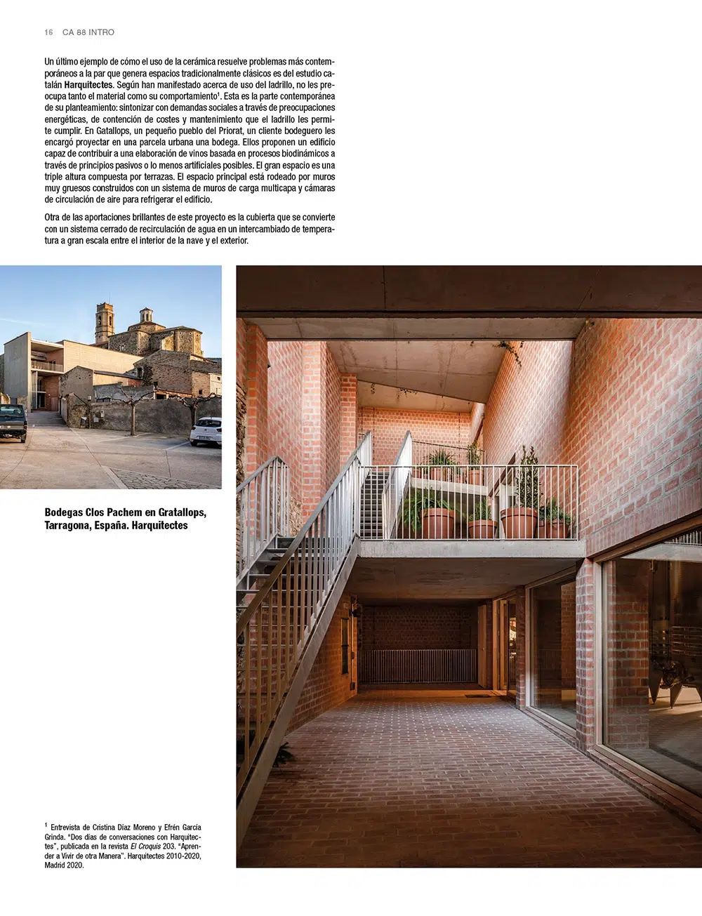 Página del artículo sobre fotografía de arquitectura publicado en la revista ca88