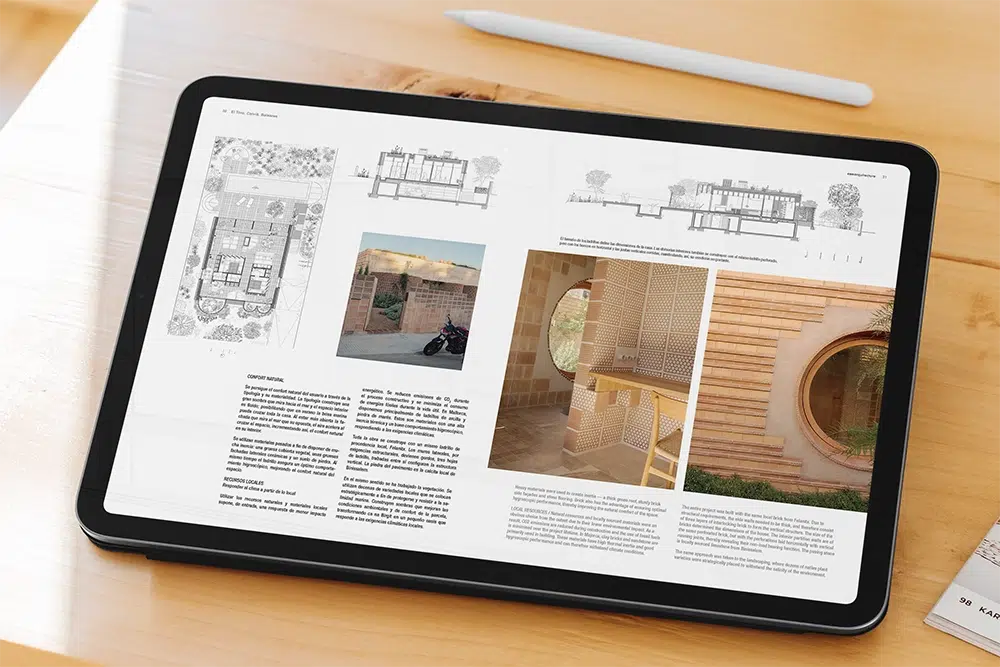 Vista de dos páginas en una tablet de la revista conarquitectura 94: otros formatos cerámicos