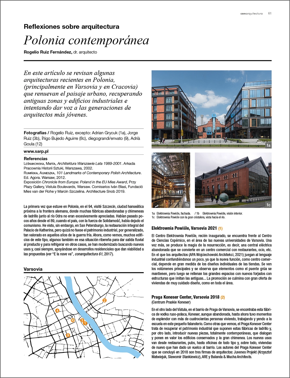 Página 1 del artículo publicado Arquitectura contemporánea en Polonia (Varsovia)